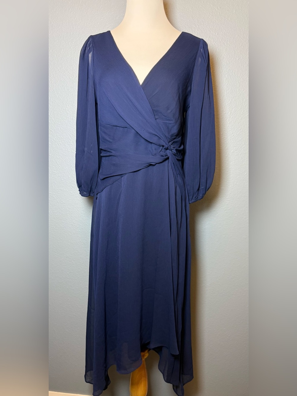 DKNY Navy Long-Sleeve Wrap Maxi Dress